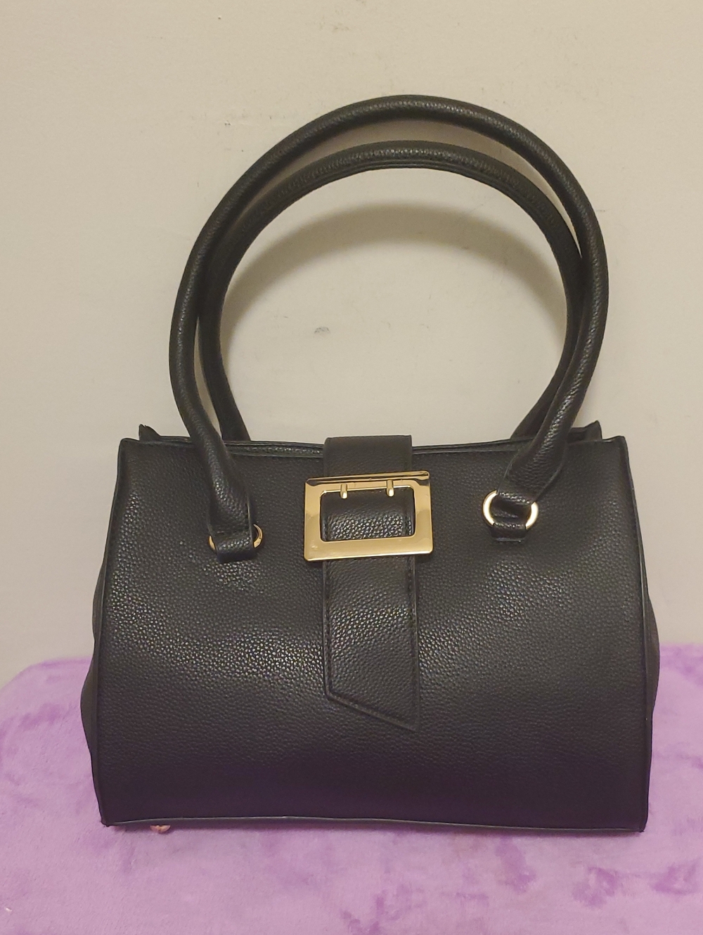 Pretty Angel Black Satchel with Gold Buckle